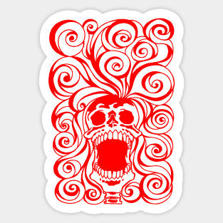 Screeching Skull With Bad Hair Day Red Sticker